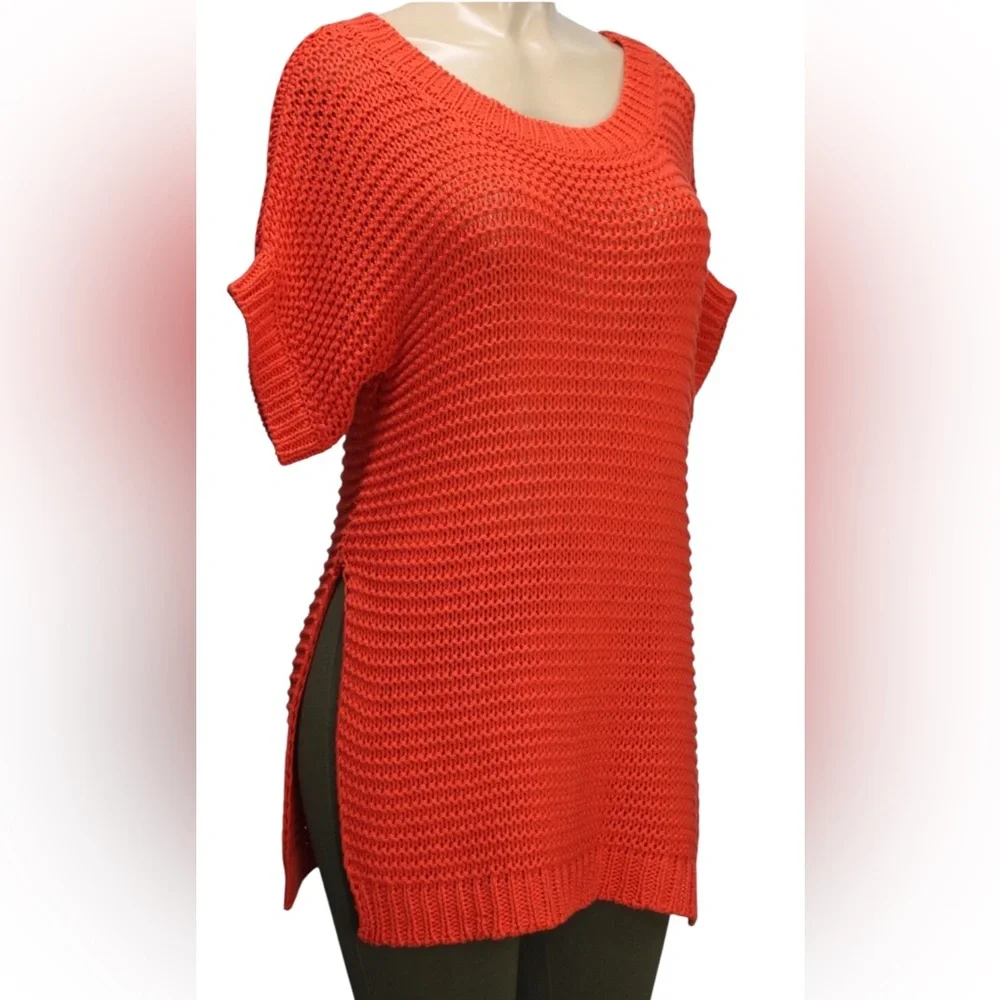 RAG POETS BELLAGIO ORANGE WIDE NECK TUNIC OPEN KNIT SIDE VENT SWEATER TOP XS - Picture 3 of 11